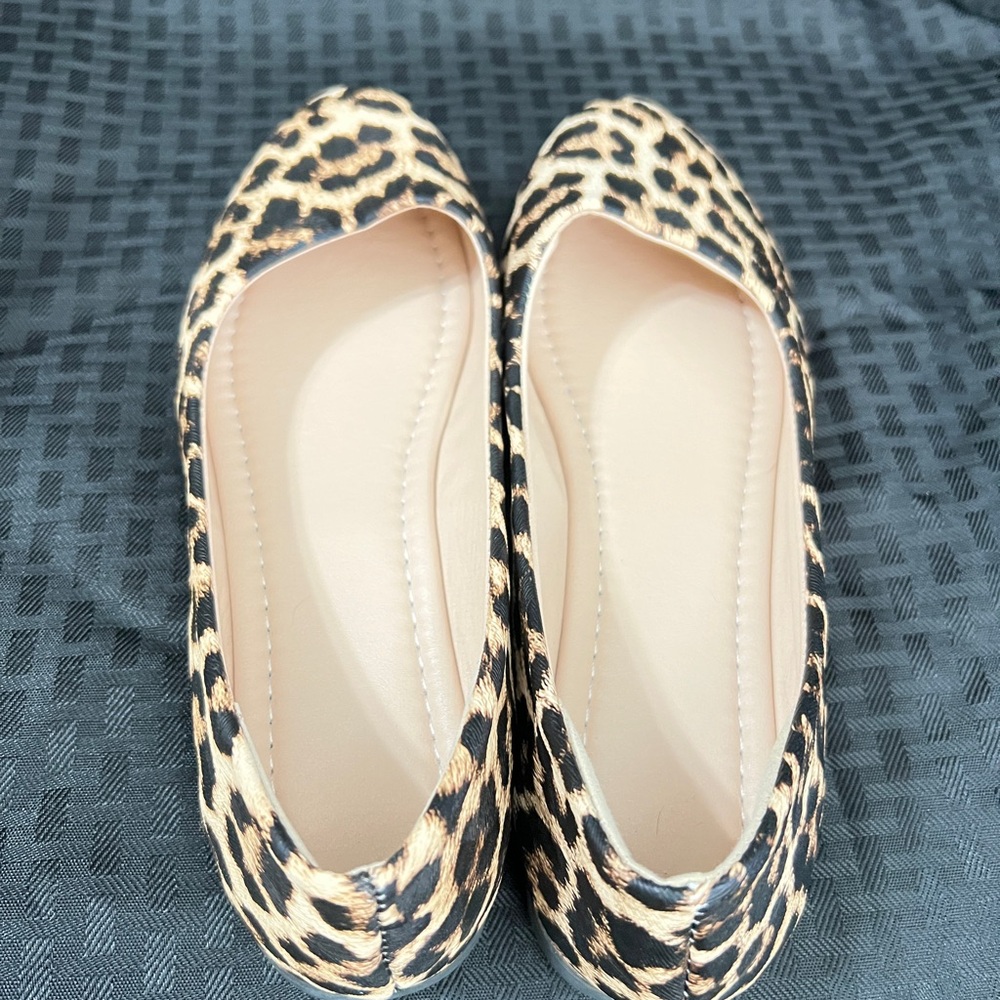 Brown and Black Animal Print Flats with Suede Finish